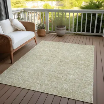 9' X 12' Beige Floral Washable Indoor Outdoor Area Rug