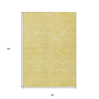3' X 5' Gold Floral Washable Indoor Outdoor Area Rug