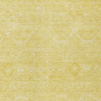 3' X 5' Gold Floral Washable Indoor Outdoor Area Rug