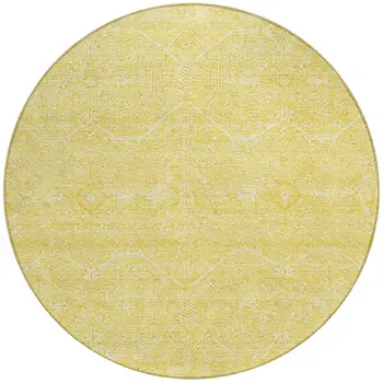 8' Gold Round Floral Washable Indoor Outdoor Area Rug