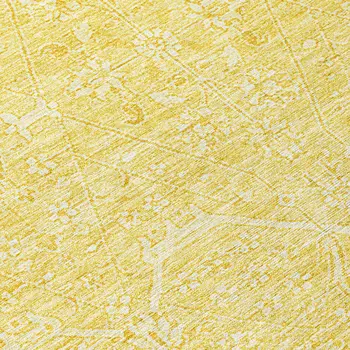 8' Gold Round Floral Washable Indoor Outdoor Area Rug