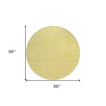 8' Gold Round Floral Washable Indoor Outdoor Area Rug