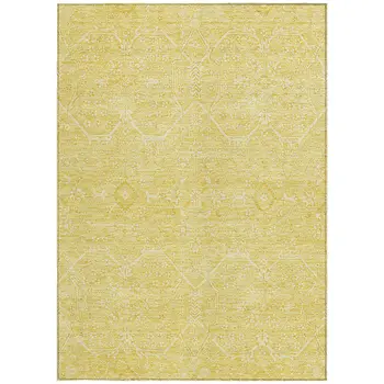 8' X 10' Gold Floral Washable Indoor Outdoor Area Rug