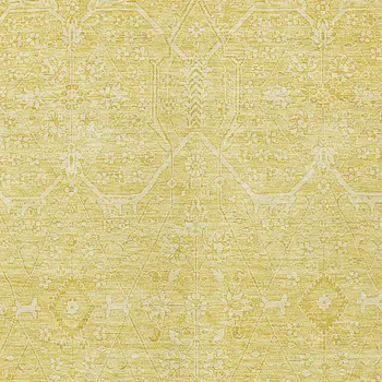 9' X 12' Gold Floral Washable Indoor Outdoor Area Rug