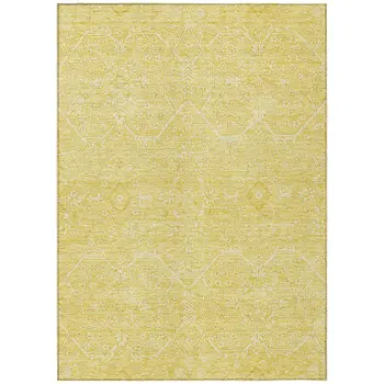 9' X 12' Gold Floral Washable Indoor Outdoor Area Rug
