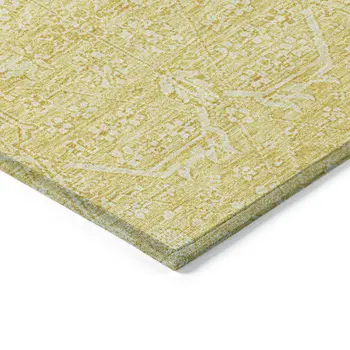 9' X 12' Gold Floral Washable Indoor Outdoor Area Rug