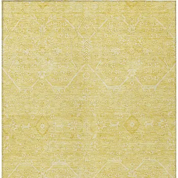9' X 12' Gold Floral Washable Indoor Outdoor Area Rug