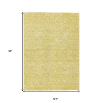 10' X 14' Gold Floral Washable Indoor Outdoor Area Rug