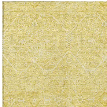 10' X 14' Gold Floral Washable Indoor Outdoor Area Rug