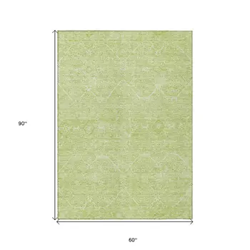 5' X 8' Mint Green Floral Washable Indoor Outdoor Area Rug