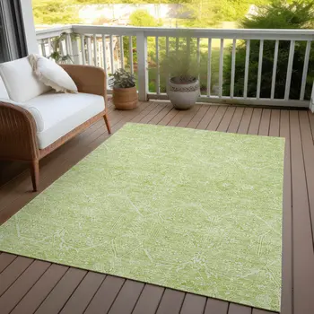 5' X 8' Mint Green Floral Washable Indoor Outdoor Area Rug