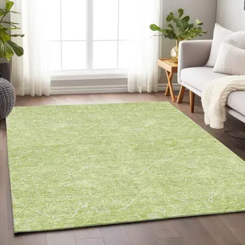 5' X 8' Mint Green Floral Washable Indoor Outdoor Area Rug