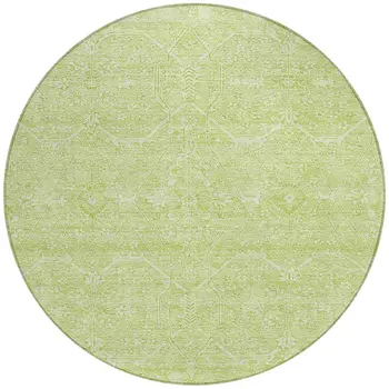 8' Mint Green Round Floral Washable Indoor Outdoor Area Rug