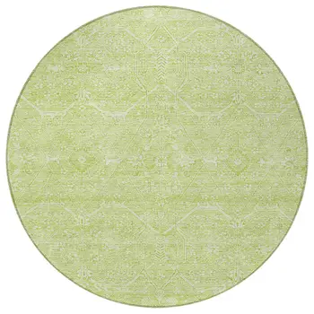 8' Mint Green Round Floral Washable Indoor Outdoor Area Rug