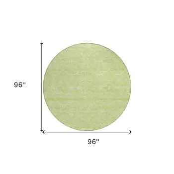 8' Mint Green Round Floral Washable Indoor Outdoor Area Rug