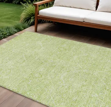 8' X 10' Mint Green Floral Washable Indoor Outdoor Area Rug