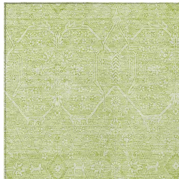 8' X 10' Mint Green Floral Washable Indoor Outdoor Area Rug