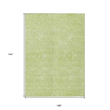 9' X 12' Mint Green Floral Washable Indoor Outdoor Area Rug