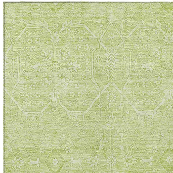 9' X 12' Mint Green Floral Washable Indoor Outdoor Area Rug
