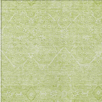 10' X 14' Mint Green Floral Washable Indoor Outdoor Area Rug