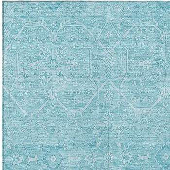 3' X 5' Sky Blue Floral Washable Indoor Outdoor Area Rug