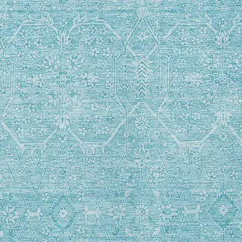 5' X 8' Sky Blue Floral Washable Indoor Outdoor Area Rug