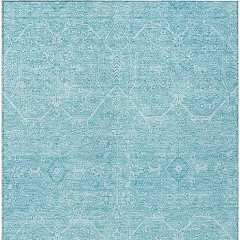 5' X 8' Sky Blue Floral Washable Indoor Outdoor Area Rug