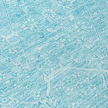 8' Sky Blue Round Floral Washable Indoor Outdoor Area Rug