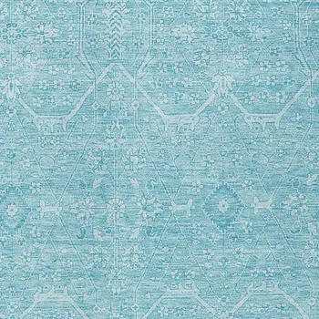 8' X 10' Sky Blue Floral Washable Indoor Outdoor Area Rug