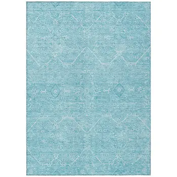 9' X 12' Sky Blue Floral Washable Indoor Outdoor Area Rug