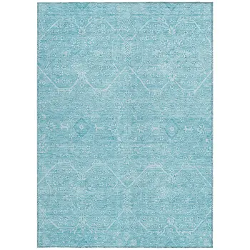 9' X 12' Sky Blue Floral Washable Indoor Outdoor Area Rug