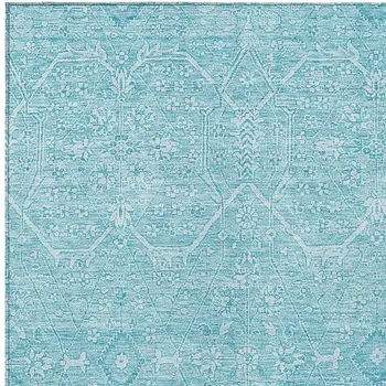 10' X 14' Sky Blue Floral Washable Indoor Outdoor Area Rug