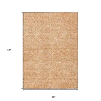3' X 5' Salmon Floral Washable Indoor Outdoor Area Rug
