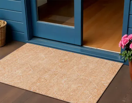 3' X 5' Salmon Floral Washable Indoor Outdoor Area Rug