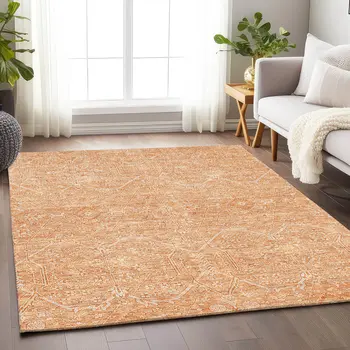 3' X 5' Salmon Floral Washable Indoor Outdoor Area Rug