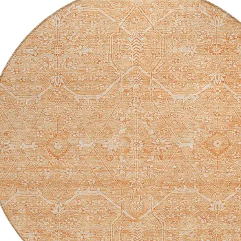 8' Salmon Round Floral Washable Indoor Outdoor Area Rug