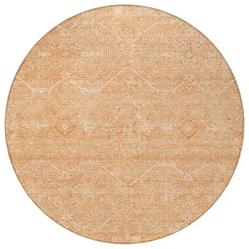 8' Salmon Round Floral Washable Indoor Outdoor Area Rug