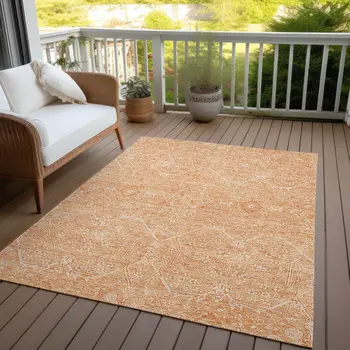 8' X 10' Salmon Floral Washable Indoor Outdoor Area Rug
