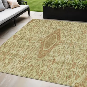 5' X 8' Beige Medallion Washable Indoor Outdoor Area Rug