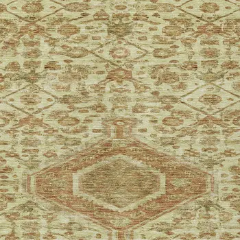 5' X 8' Beige Medallion Washable Indoor Outdoor Area Rug
