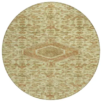 8' Beige Round Medallion Washable Indoor Outdoor Area Rug
