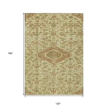 10' X 14' Beige Medallion Washable Indoor Outdoor Area Rug