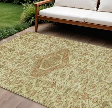 10' X 14' Beige Medallion Washable Indoor Outdoor Area Rug