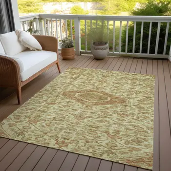 10' X 14' Beige Medallion Washable Indoor Outdoor Area Rug