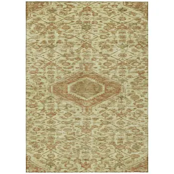 10' X 14' Beige Medallion Washable Indoor Outdoor Area Rug