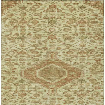10' X 14' Beige Medallion Washable Indoor Outdoor Area Rug
