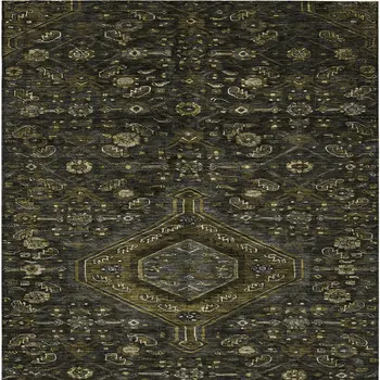 3' X 5' Charcoal Medallion Washable Indoor Outdoor Area Rug