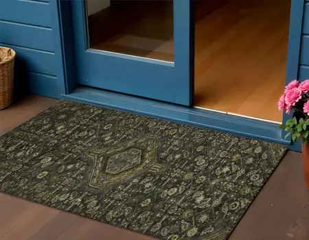 3' X 5' Charcoal Medallion Washable Indoor Outdoor Area Rug