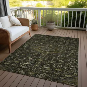 3' X 5' Charcoal Medallion Washable Indoor Outdoor Area Rug