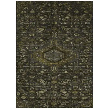 3' X 5' Charcoal Medallion Washable Indoor Outdoor Area Rug